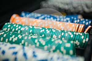 Poker Chips on a gaming table