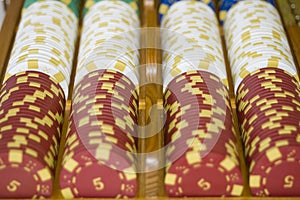 poker chips in a line