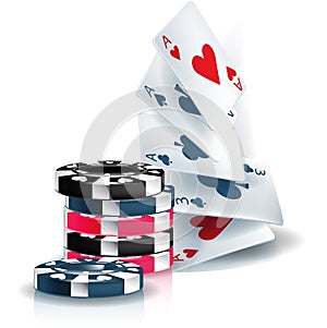 Poker chips and playing cards