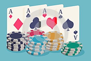 poker chips and playing cards. vector illustration. gambling and casino
