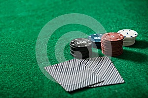Poker chips on a poker table photo