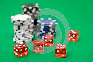 Poker Chips and Red Dice