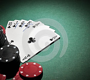 Poker chips with royal flush