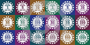 Poker chips set white on color photo