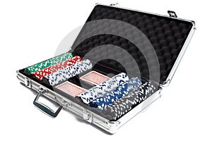 Poker chips in a suitcase