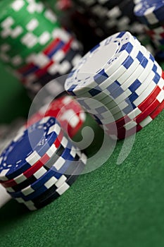 Poker chips on table