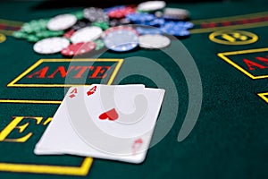 Poker chips on a table at the casino