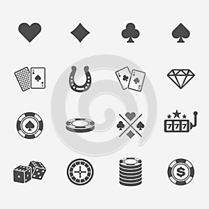 Poker club and gambling casino black icons