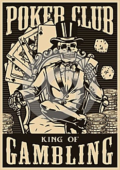 Poker club monochrome vintage poster