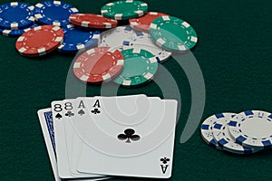 Poker Dead Mans Hand with chips photo
