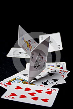 Poker falling cards on black background. Cards for poker and other games.