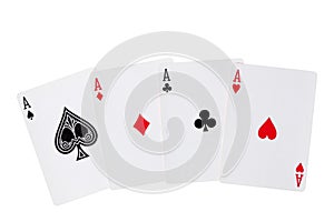 Four aces cards open on white background and clipping path