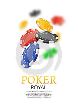 Poker gambling chips poster template. Poker game casino background on white.