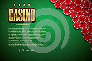 Poker green table cards and chips realistic theme top view