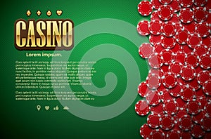 Poker green table cards and chips realistic theme top view