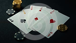 Poker Hand, Four Aces, and Chips