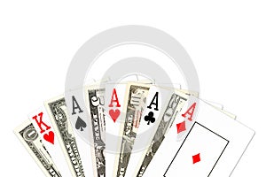 Poker hand four of a kind in aces with us-dollar bank notes