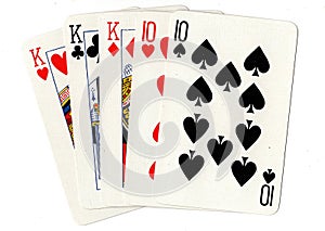 A full house poker hand of playing cards.