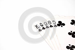 Poker hand rankings symbol set Playing cards in casino: flush on white background, luck abstract
