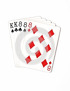 Poker hand rankings symbol set Playing cards in casino: full house on white background, luck abstract