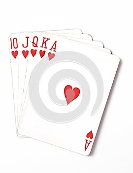 Poker hand rankings symbol set Playing cards in casino: Royal Flush on white background, luck abstract,