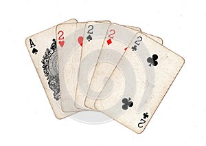 A poker hand of vintage playing cards.