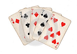 A poker hand of vintage playing cards.