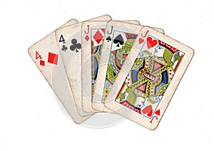 A poker hand of vintage playing cards.