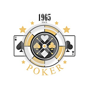 Poker logo design since 1965, emblem with gambling elements for poker club, casino, championship vector Illustration on