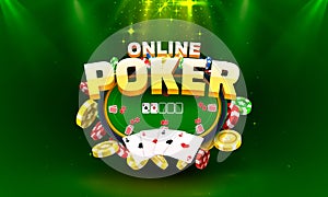 Poker online gamble, game play banner, club sport. Vector