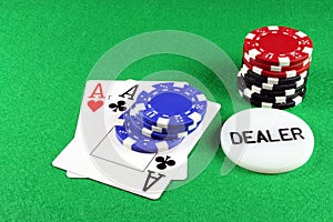 Poker - A Pair of Aces with Poker Chips 5