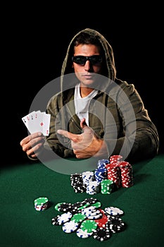 Poker PLayer With Four Aces