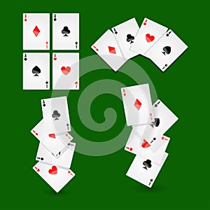 Poker playing cards for casino or solitaire game vector icons