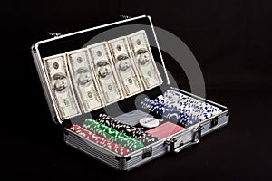 Poker Playing Set and US Dollars