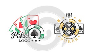 Poker Premium Logo Design Set, Gambling, Casino Badges, Labels, Business Signs Vector Illustration