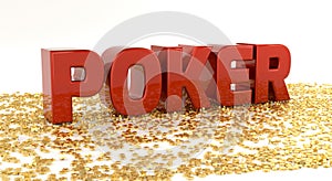 Poker - Red text on gold stars - High quality 3D Render