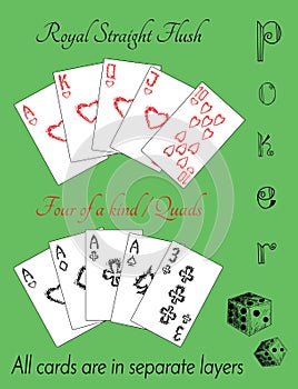 Poker set with cards and text