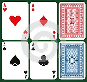 Poker set with isolated cards - Aces and card backs photo
