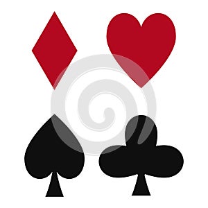 Poker set with isolated cards casino gambling deck playing royal king queen jack gamble symbols vector illustration.