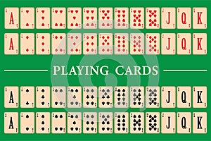 Poker set with isolated cards on a green background