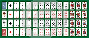 Poker set with isolated cards on grey background. Poker playing cards, full deck. New design of playing cards