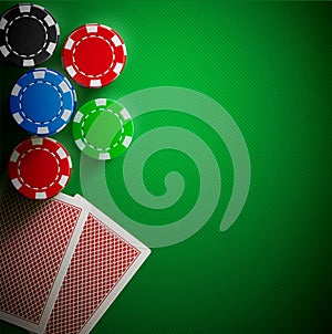 Poker table cards and chips realistic theme