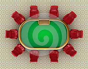 Poker table with chairs top view