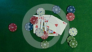 Poker table. The combination of playing cards. Win at the casino. Black Jack. Betting at the casi photo