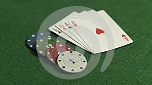 Poker table. The combination of playing cards. Win at the casino. Black Jack. Betting at the casi