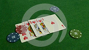 Poker table. The combination of playing cards. Win at the casino. Black Jack. Betting at the casi