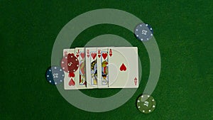 Poker table. The combination of playing cards. Win at the casino. Black Jack. Betting at the casi