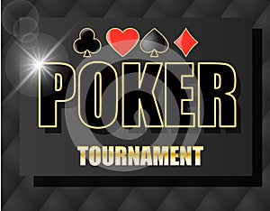 Poker tournament banner. Signs of card suits on a black background