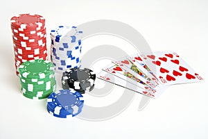 Pokerchips and playingcards