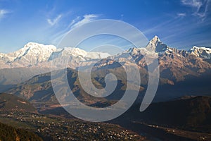 Pokhara and the Himalayas at Dawn, Nepal photo